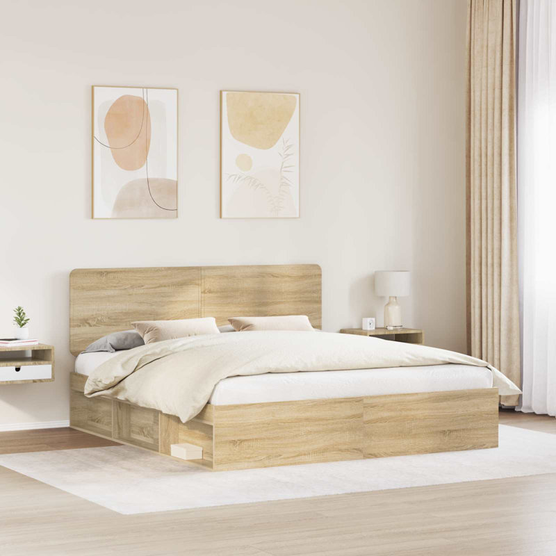 Solid Wood Bed, Kingsize (5'), Grey Sonoma
