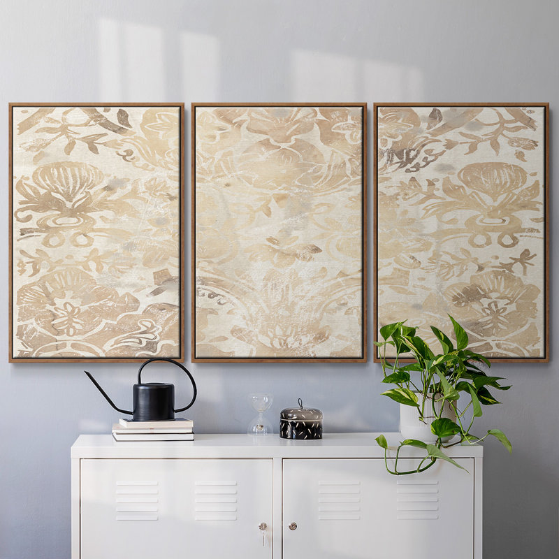 Noyer damassé III, reproduction sur toile 3 pièces, Noyer, H 24 po x l 48 po x P 2 po
