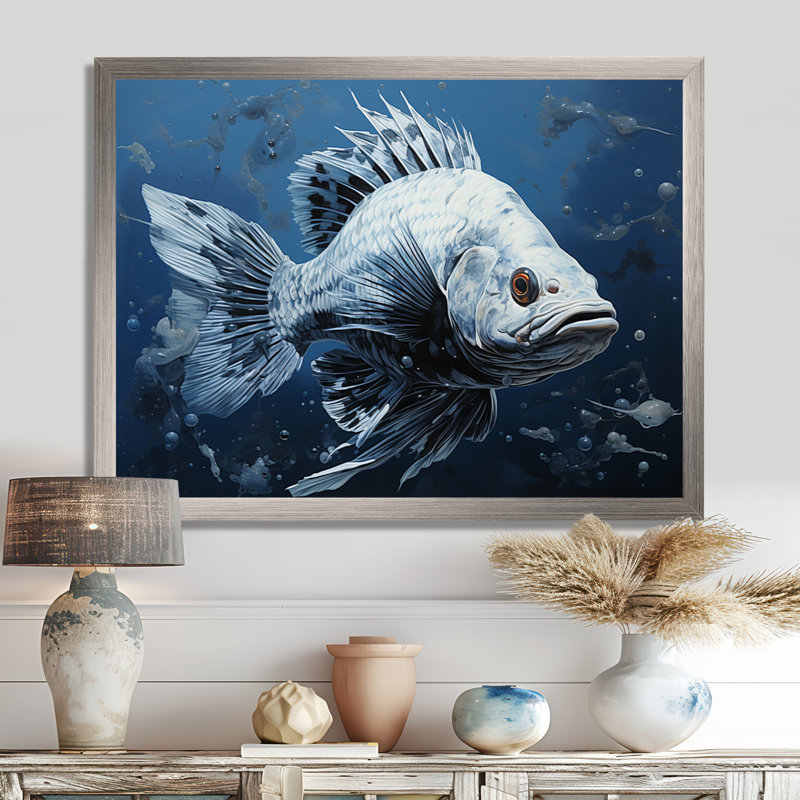 Fish In The Deep Blue  II - Fish Wall Art, Silver Single Picture Framed, 30" H x 40" W x 1.5" D