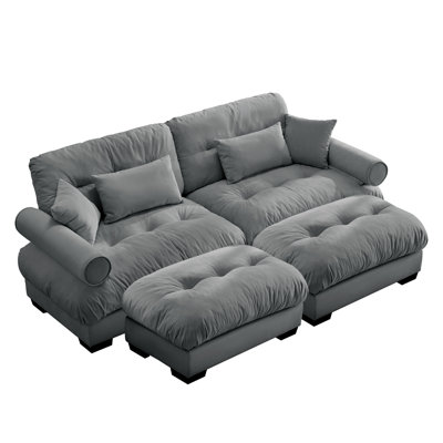 Porshea Velvet Sectional Sofa with 2 Movable Ottomans