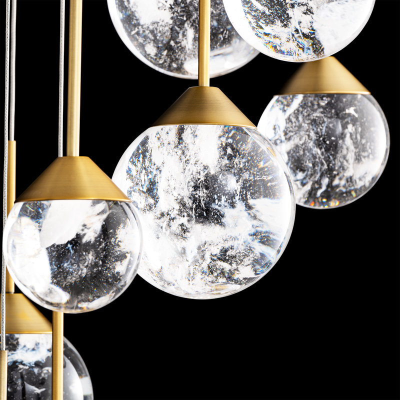 Quest 21 Light Crystal LED Multi-Light Pendant, Aged Brass