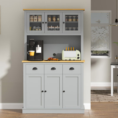 71" Kitchen Pantry Cabinet With Charging Station, Microwave Shelf & Drawers