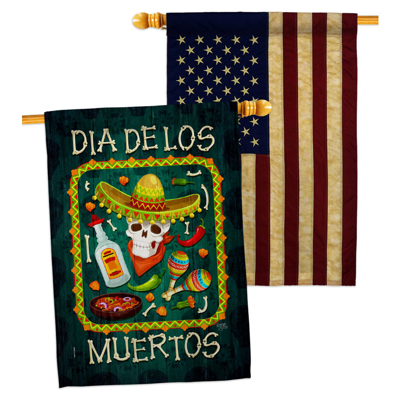 Drapeau de maison en polyester 40 x 28 po Calavera Sugar Skull
