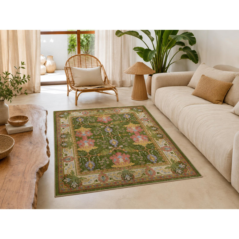 Tapis vert en coton tissé à la machine Colomiers, Tapis de couloir 2 pi 8 po x 9 pi 9 po