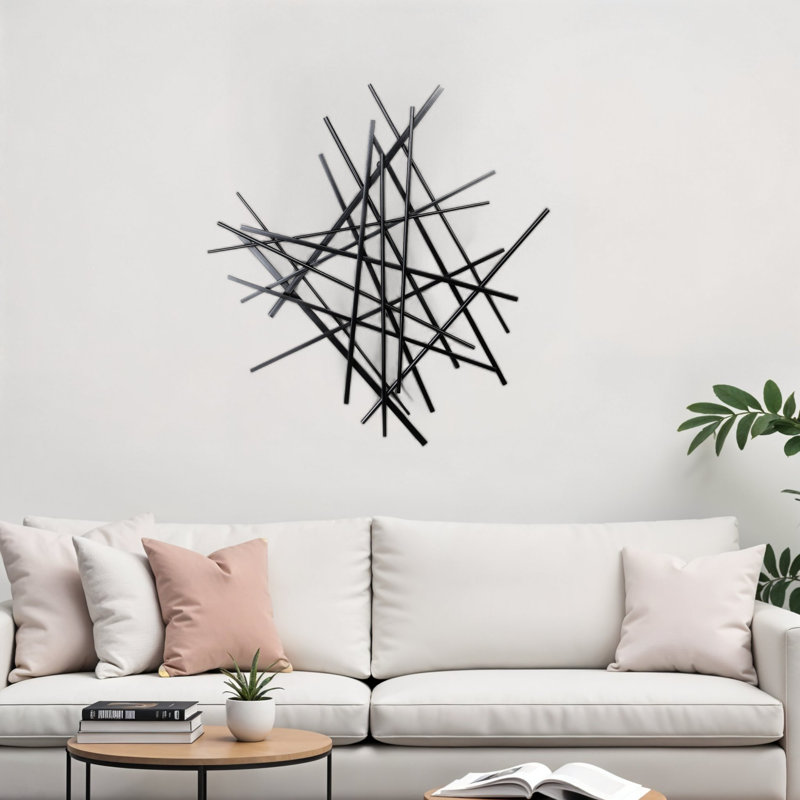 29" X 27" Black Metal Novelty Abstract Hanging Dimensional Sculpture