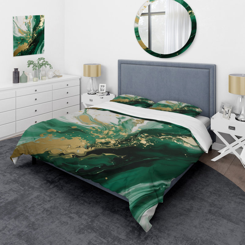 Ensemble de housse de couette en microfibre / polyester vert et or Serene Cascade III