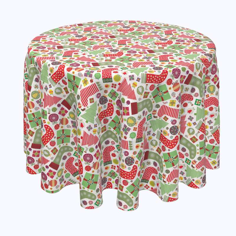 Geometric Round Christmas Tablecloth, 108" x 108", Fun Stockings and Essentials