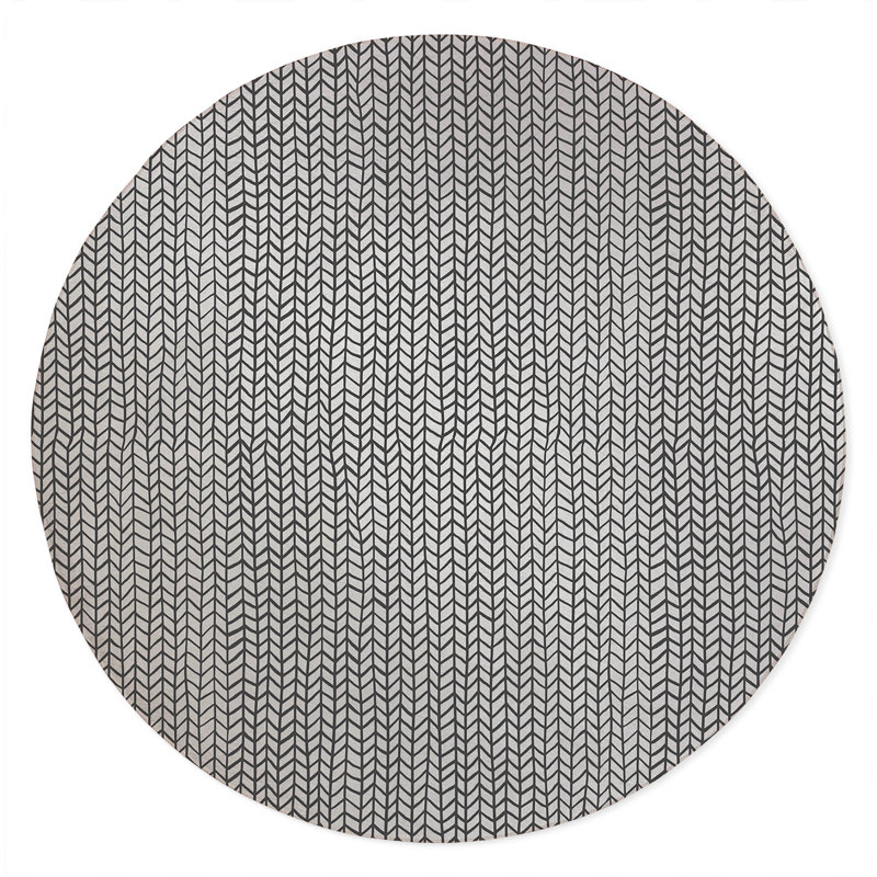 Chevron Feather Non-Slip Outdoor Rug, Round 5'