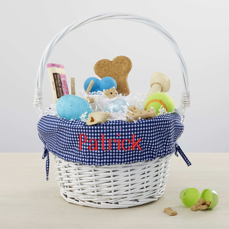 Panier en osier de Pâques brodé, Bleu marine, Oui