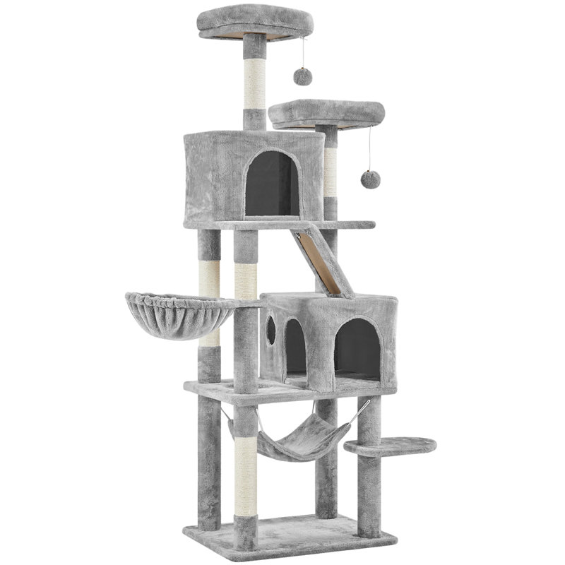 Dametra 71.5 Inch Multi-Level Large Cat Tree with 2 Cozy Perches, Light Gray