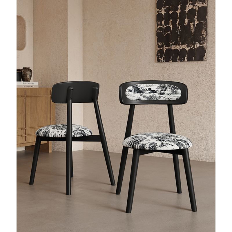 Chaise de salle à manger à dossier rembourré en bois massif italien