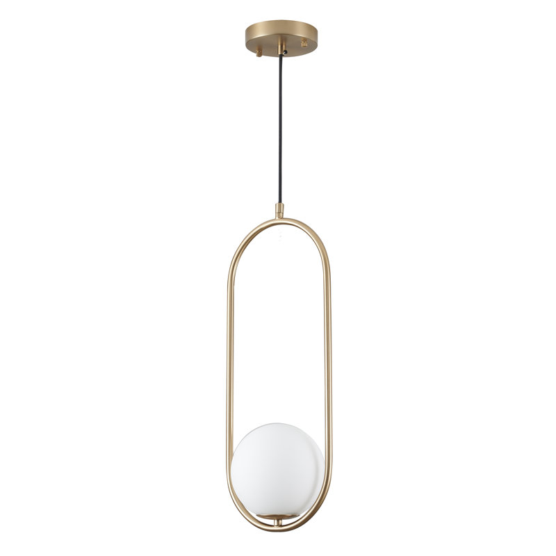 1-Light Gold Single Pendant With A Milk White Glass Shade