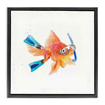 Goldfish Pet Snorkel Gear Grey Framed Floater Canvas Wall Art by Lanie Loreth