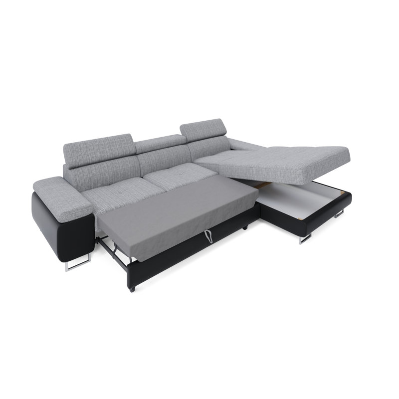 Calissa 3 Seater Corner Sofa , Light gray/Black - Kornet02/Dolaro8, Left -sided