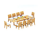 11 Pcs Grade-A Teak Wood Dining Set: 118" Double Extension Mas Rectangle Trestle Leg Table And 10 Atnas Armless Chairs #11AT2500