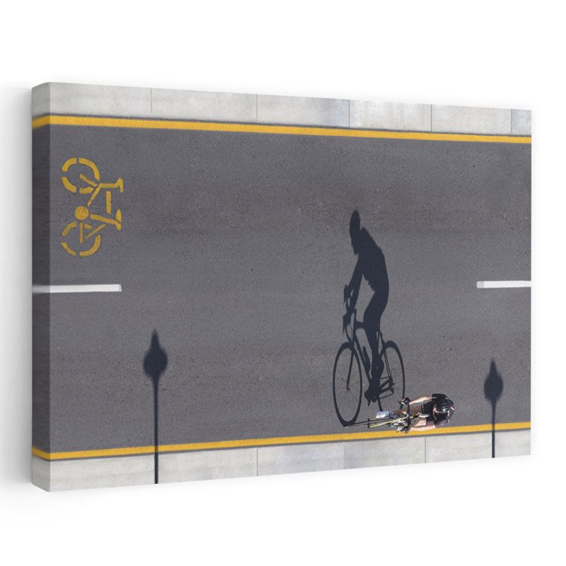 «Overhead Cyclist Shadow Abstract Contemporary Urban Landscape», reproduction d'art mural, 24" H x 36" W