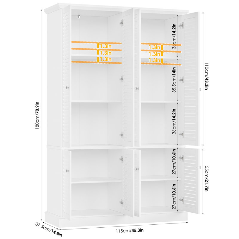 70.9'' H Large Wooden Cabinets, Tall Rectangle Cabinet With Shutter Door