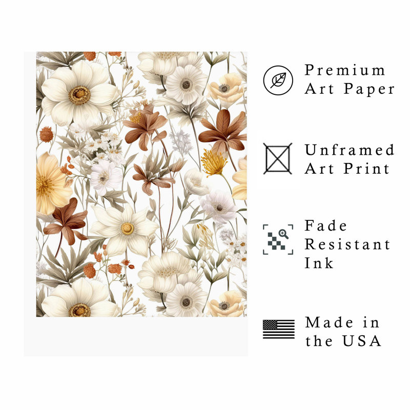 «Botanical Wildflowers», impression d'art sans cadre, H 20 po x l 16 po