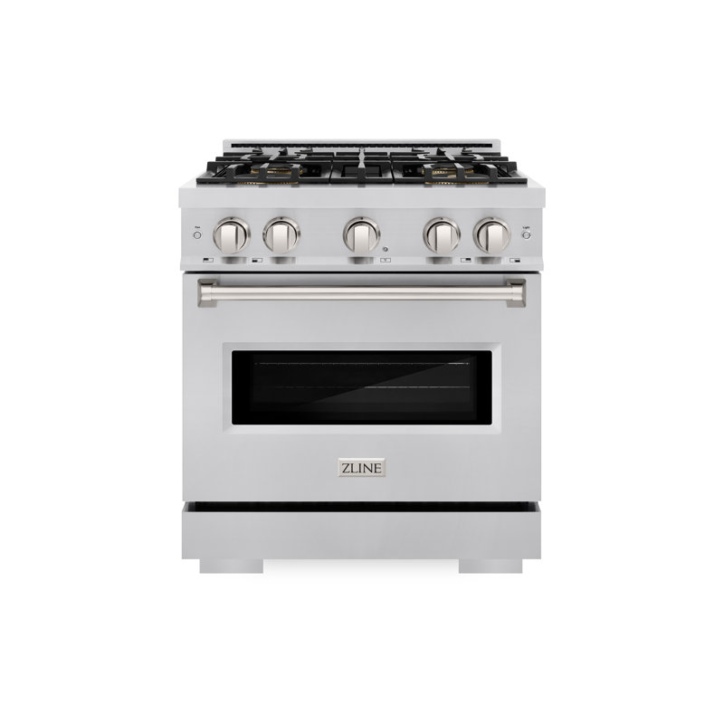 ZLINE 30 in. Classic Gas Range with DuoPro Cooktop and Convection Oven in Black Stainless Steel, Stainless Steel, Dual Fuel