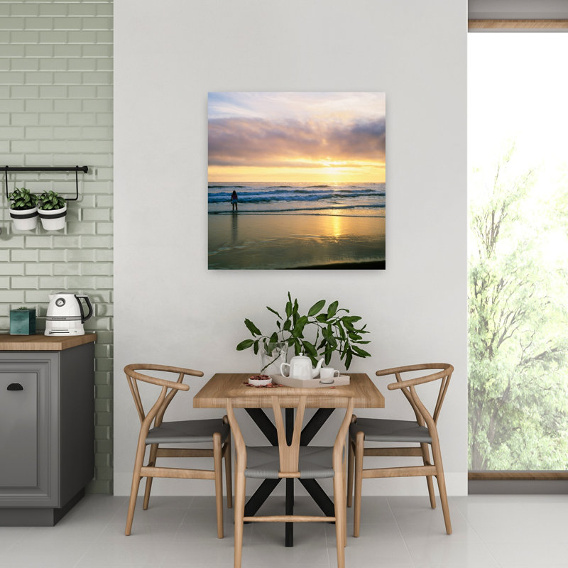 Rear View Of Woman On Beach Looking Toward Horizon 1 Piece Wrapped Canvas Wall Art, 81.28cm H x 81.28cm W