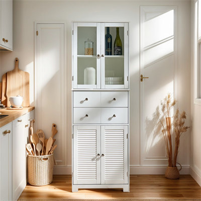 Food Cabinet, Storage Cabinet 67" High Kitchen Sideboard, MDF + Glass Material, Suitable For Use In Kitchen, Bathroom, Dining Room, Toilet And Laundry Room