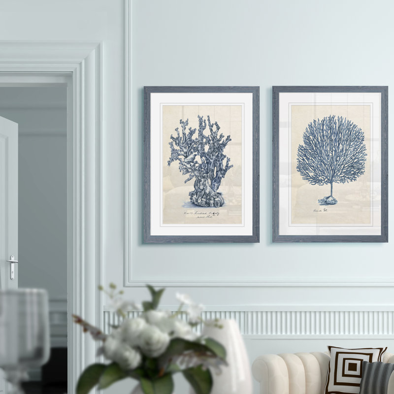 «Sea Coral Study III», ensemble de 2 reproductions d'art encadrées, H 20 po x l 16 po x P 1,25 po, Encadré gris, Blanc