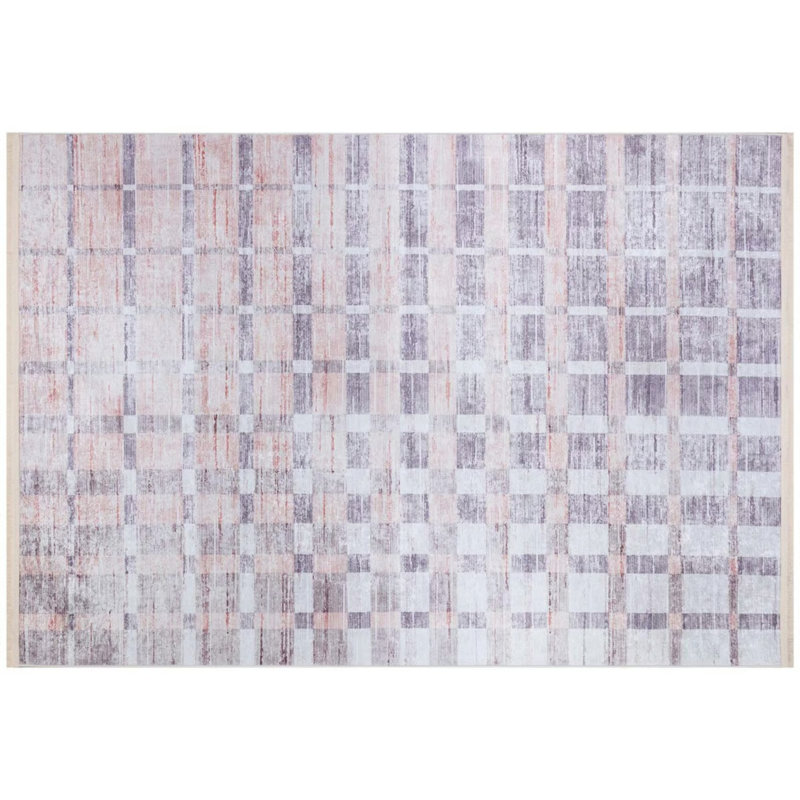 Tapis lavable à motif géométrique en polyester à motif géométrique de couleur gris Provincial (TRKMN.81)