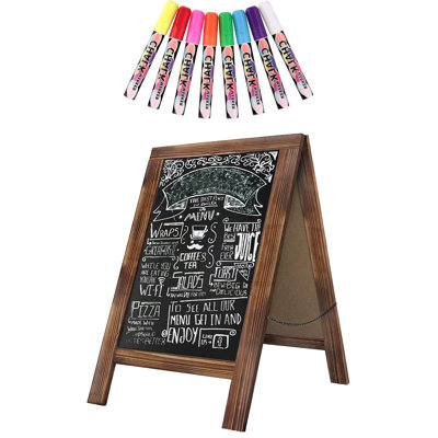 Rustic Whitewash Double Sided Chalkboard, 10"*14" Tabletop Stand, Small Countertop Chalkboard Easel With 8Pcs Liquid Chalk For Menu, Kitchen, Restaurants, Bar, Wedding And Home Decor