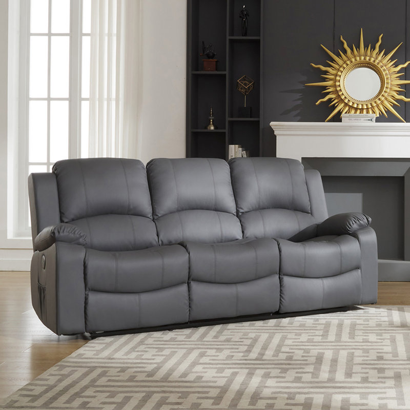 Abdoul 3 Seater Sofa, Grey Faux Leather