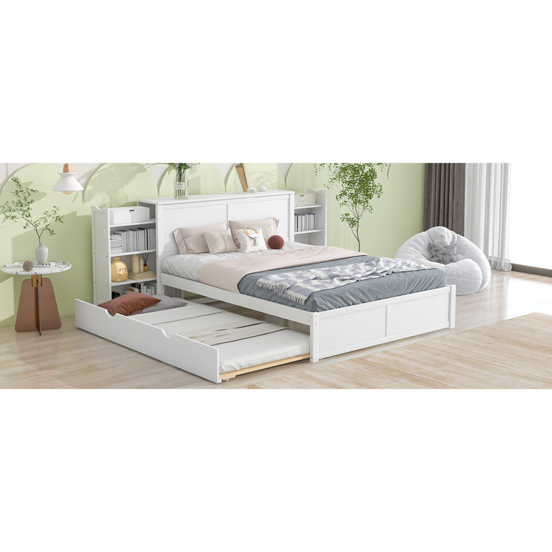 Lit plateforme avec rangement et tablettes gigognes, Grand lit