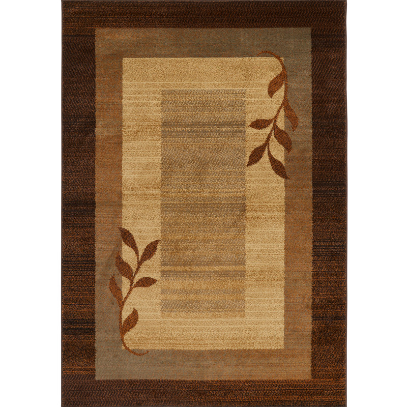 Tapis à bordure géométrique contemporaine Royalty Clover, brun / bleu, Rectangle 1 pi 8 po x 2 pi 8 po