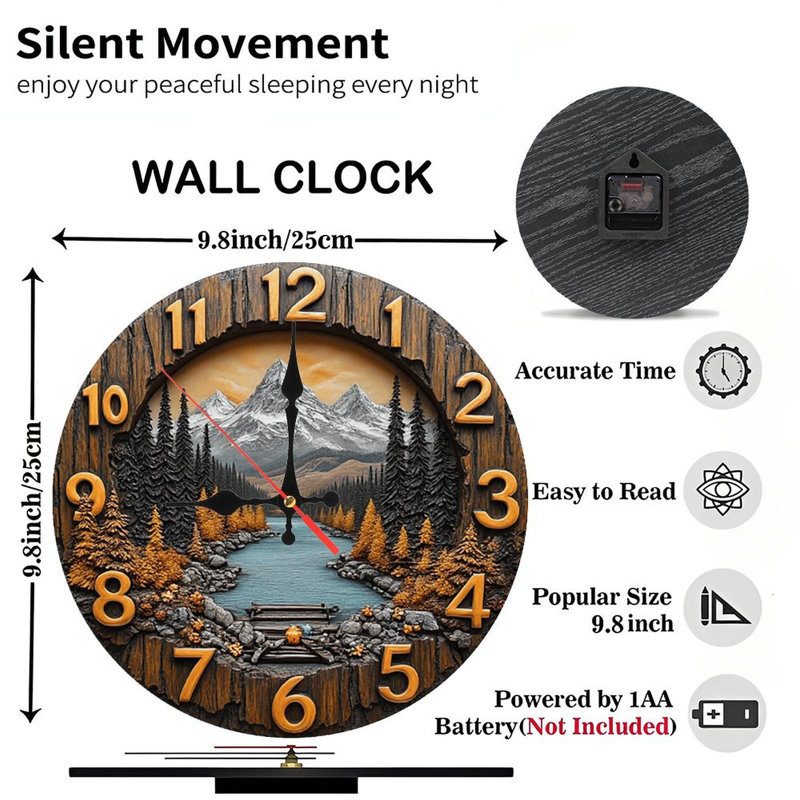 Wooden Mountain Lake Wall Clock