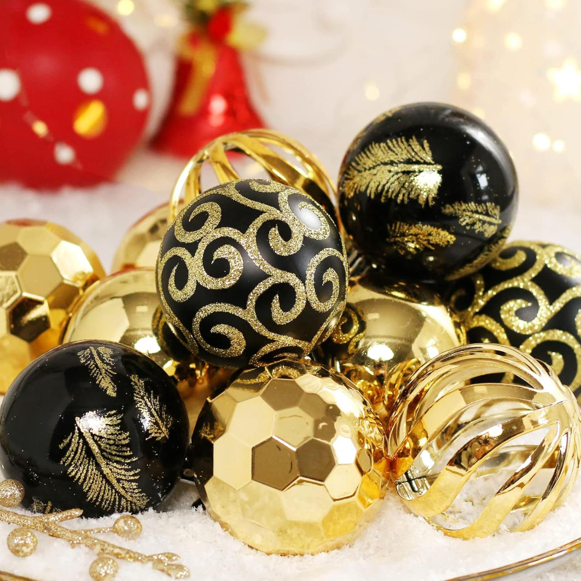 The Holiday Aisle® Christmas Tree Ornaments, 30Ct Christmas Ball Decoration Set 2.36" Black And Gold Christmas Ball Shatterproof Hanging Tree Ornament Set For Christmas Tree Holiday Halloween Xm...
