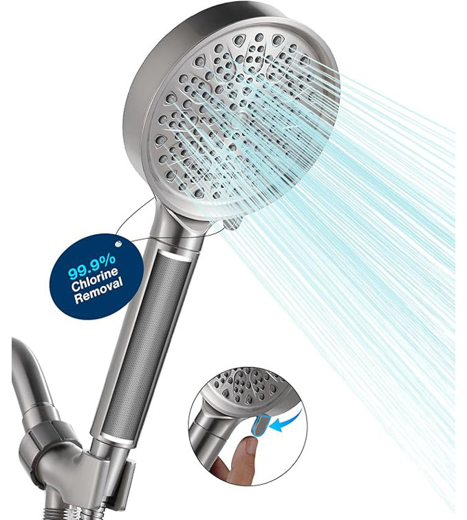 Filtered Shower Head with Handheld, High Pressure 6 Spray Mode Showerhead with Filters, Water Softener Filters Beads for Hard Water - Remove Chlorine - Reduces Dry Itchy Skin