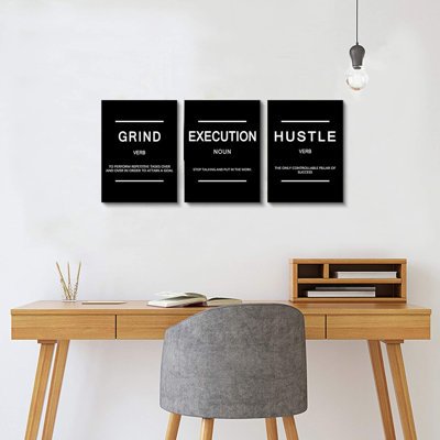 Encadré sur toile, citation de succès, art mural de bureau, grande affiche noire, ensemble de 3 impressions de motifs positifs, définition d'échec, impression inspirante (B-3Pcs, 12 x 16 pouces x 3 pièces)