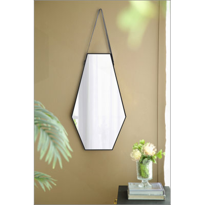 Élégant miroir mural hexagonal avec sangle en cuir