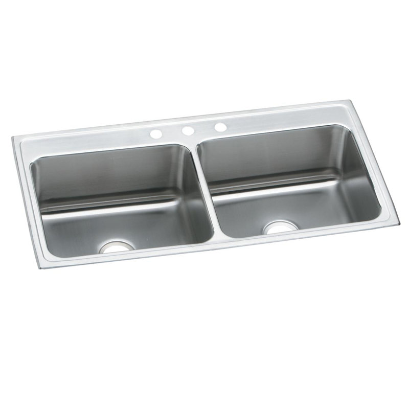 Lustertone 43" L x 22" W Double Basin Drop-In Kitchen Sink, 5 hole