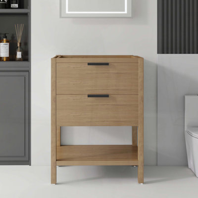 Freestanding Bathroom Vanity Cabinet Only with Soft-Close Double Drawers and Spacious Interior Storage, Oak