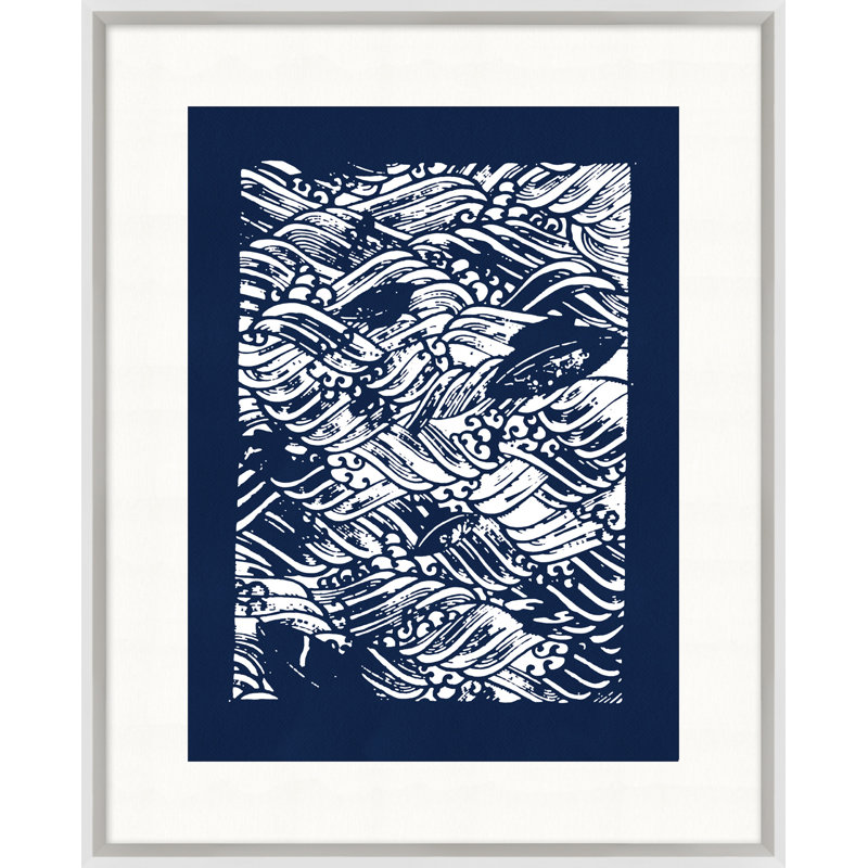 Indigo Gabarit motif côtier 2 - Peinture sur papier encadrée