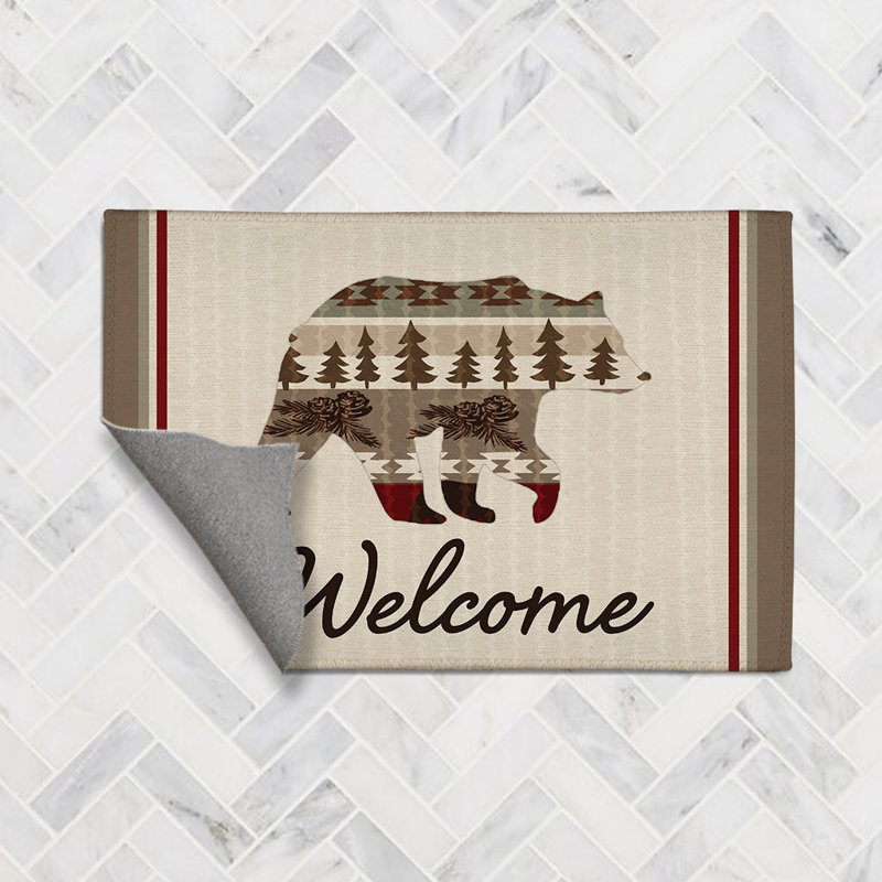 Tribal Lodge Bear Welcome Chenille Indoor Rug, Rectangle 2' x 3'
