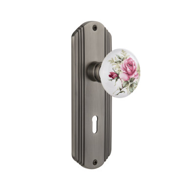 Deco Plate with Decorative Keyhole and White Rose Porcelain Door Knob