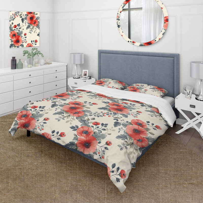 Ensemble de housse de couette traditionnel beige à motif floral prés 8, Housse de couette très grand + 2 très grandes ta