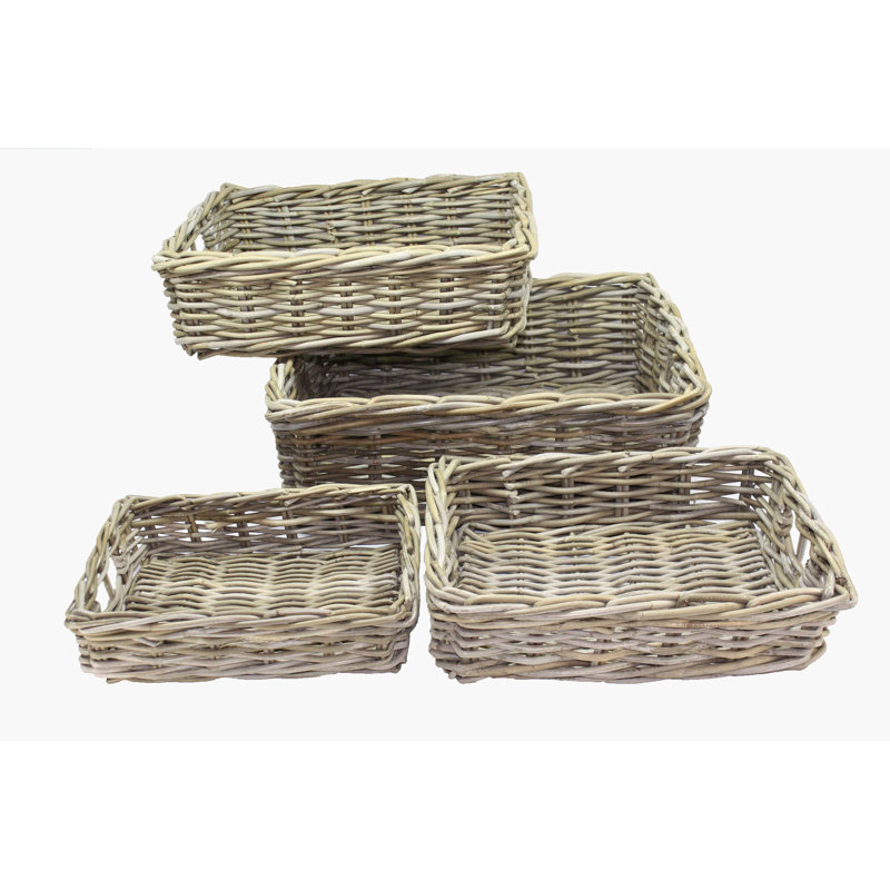 Rattan Basket in Grey 4 Piece Set
