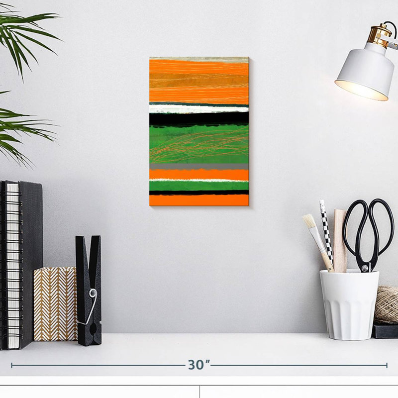 Avery orange et vert abstrait II, H 12 po x l 8 po