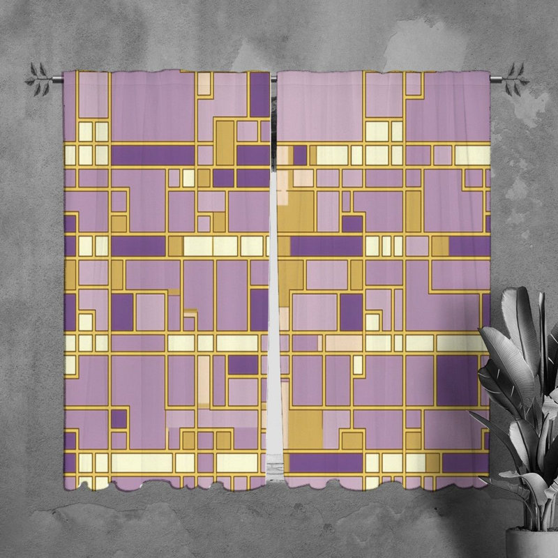 Rideaux de fenêtre à motif géométrique Mondrian, H 61 po x l 20 po