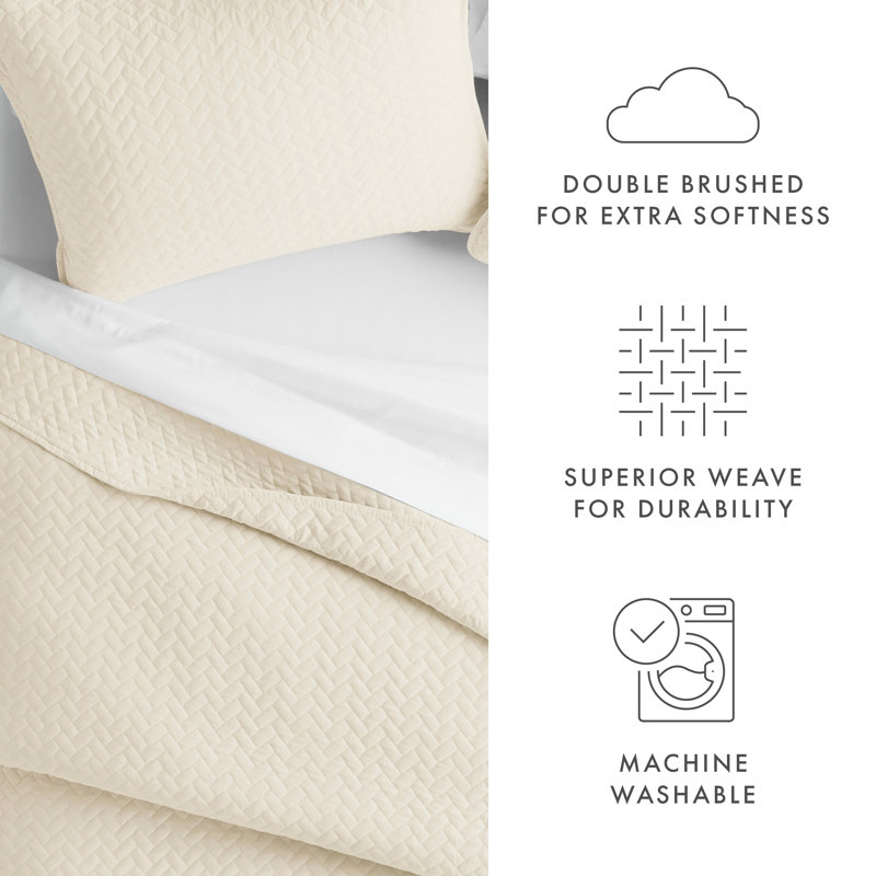 Twin Ivory Quilted Microfiber Coverlet Set