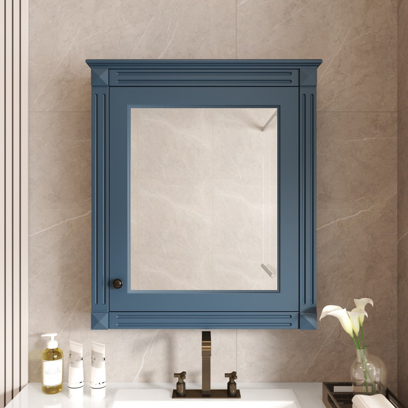 Armoire de rangement murale avec miroir, Bleu