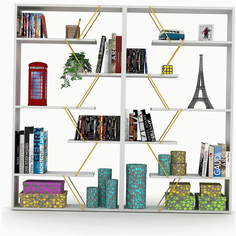 Furnish Home Store Wood Frame Etagere Open Back 6 Shelves Bookcase Industrial Bookshelf for Office and Living Rooms Modern Bookcases Large Bookshelf Organizer