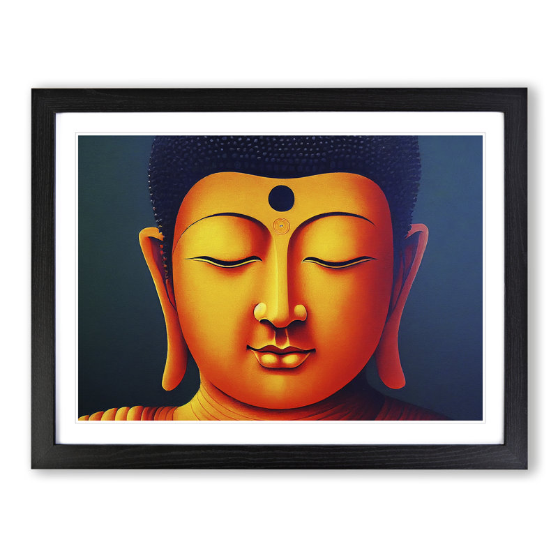 Golden Buddha Vol.3 1 Piece Single Picture Frame Wall Art, 25cm H x 34cm W x 2cm D, Black Framed