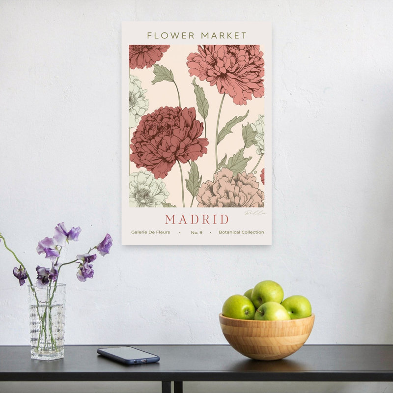 Madrid Flower Market Classic Delicate Elegant Peony Rose Flower Nature Wall Art Print 1 Piece Wrapped Canvas Wall Art